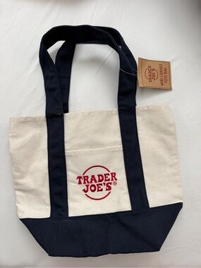 Trader Joe's Mini Canvas Tote in Natural and Navy